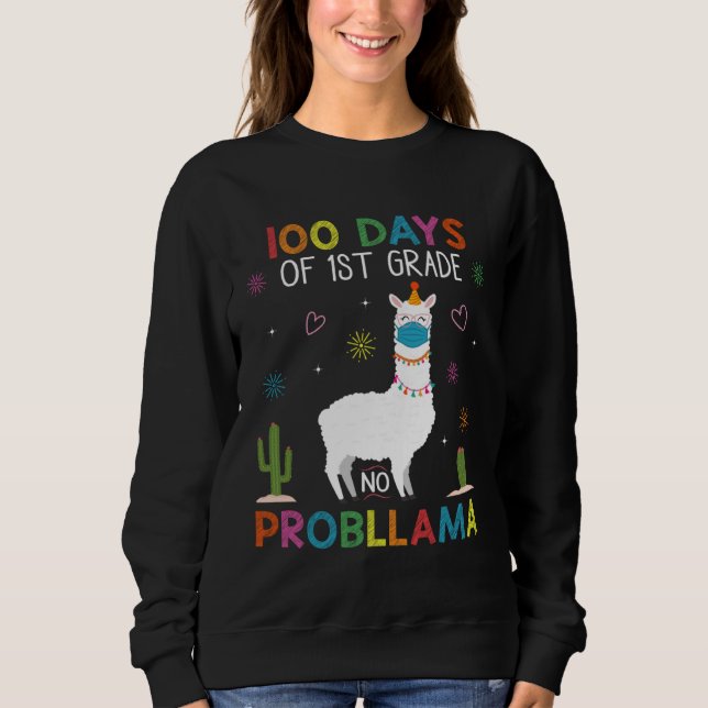 Sudadera 100 Days of 1st Grade No Probllama Llama Mask Quar (Anverso)