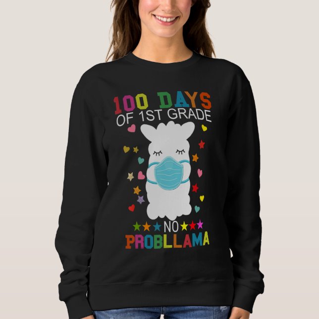 Sudadera 100 Days of 1st Grade No Probllama Llama Mask Quar (Anverso)