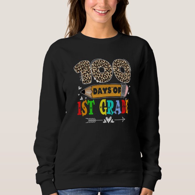 Sudadera 100 Days Of 1st Grade Shirt Leopard Gifts 100 Day  (Anverso)