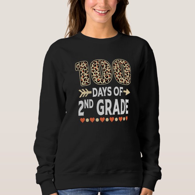Sudadera 100 days of 2nd Grade Leopard 100th day of School  (Anverso)