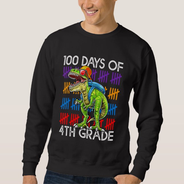 Sudadera 100 Days of 4th Grade School Dinosaur Dino Trex 10 (Anverso)