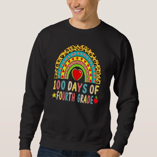Sudadera 100 Days Of Fourth Grade Leopard Rainbow 100th Day (Anverso)