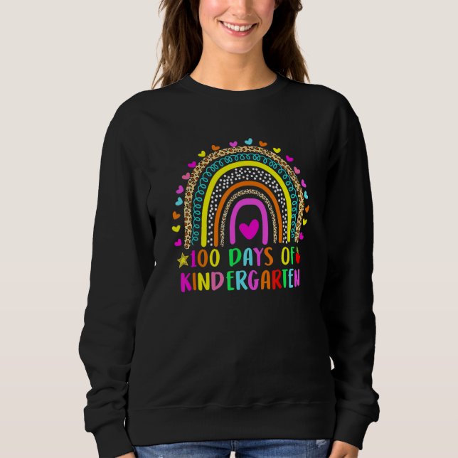 Sudadera 100 Days Of Kindergarten Leopard Rainbow 100th Day (Anverso)