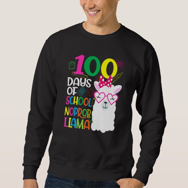 Sudadera 100 Days of Kindergarten No Probllama Llama Teache (Anverso)