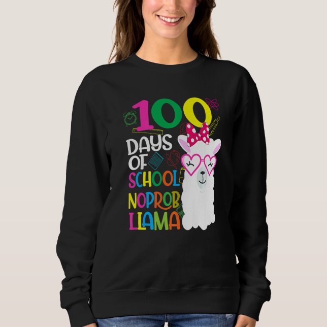 Sudadera 100 Days of Kindergarten No Probllama Llama Teache (Anverso)