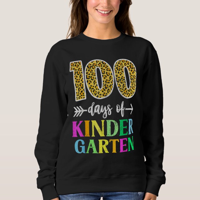 Sudadera 100 Days Of Kindergarten School Teacher Leopard 10 (Anverso)