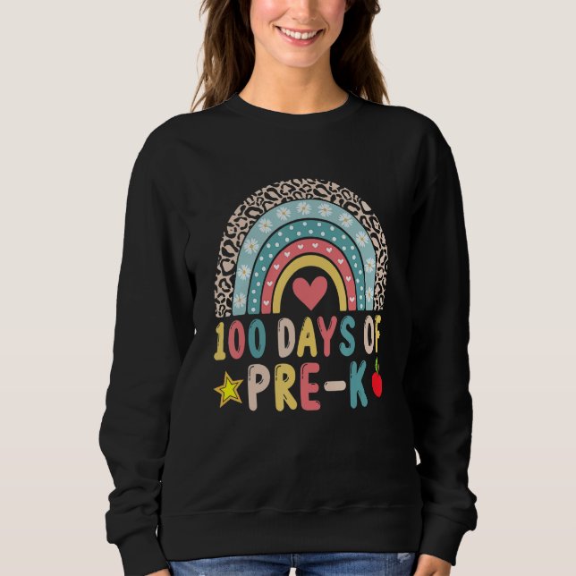 Sudadera 100 Days Of Pre K Leopard Rainbow 100th Day Of Sch (Anverso)