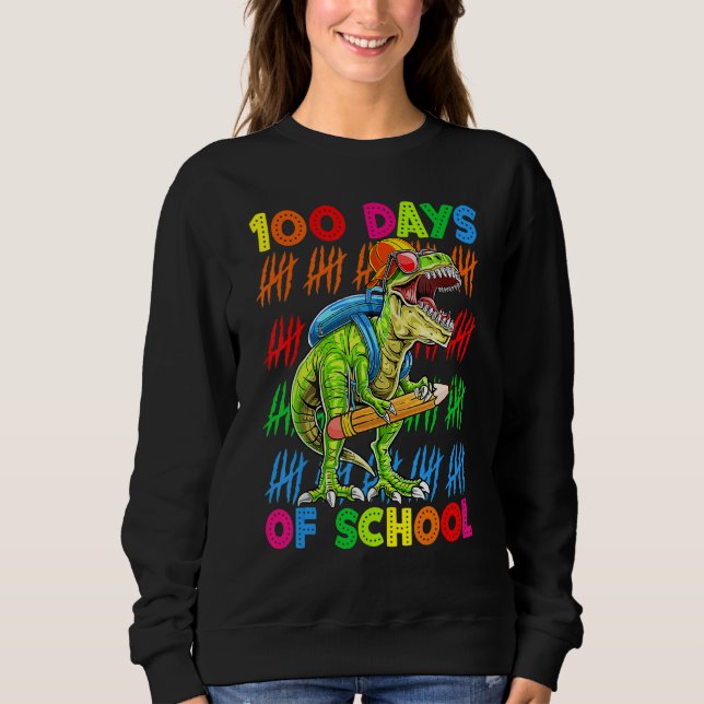 Sudadera 100 Days Of School 100th Day Dinosaur Trex Pencil (Anverso)