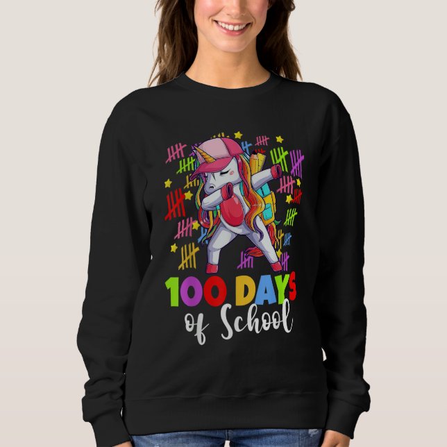 Sudadera 100 Days Of School Dabbing Unicorn  Kids Girls 100 (Anverso)