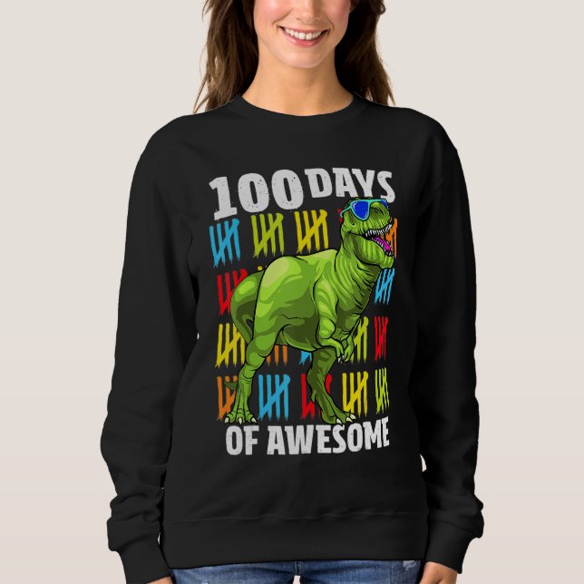Sudadera 100 Days Of School Dinosaur Rex Dino Kids Boys 100 (Anverso)