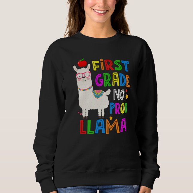 Sudadera 100 Days of School First Grade No Probllama Llama  (Anverso)