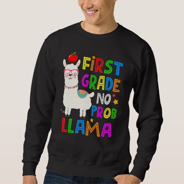 Sudadera 100 Days of School First Grade No Probllama Llama  (Anverso)