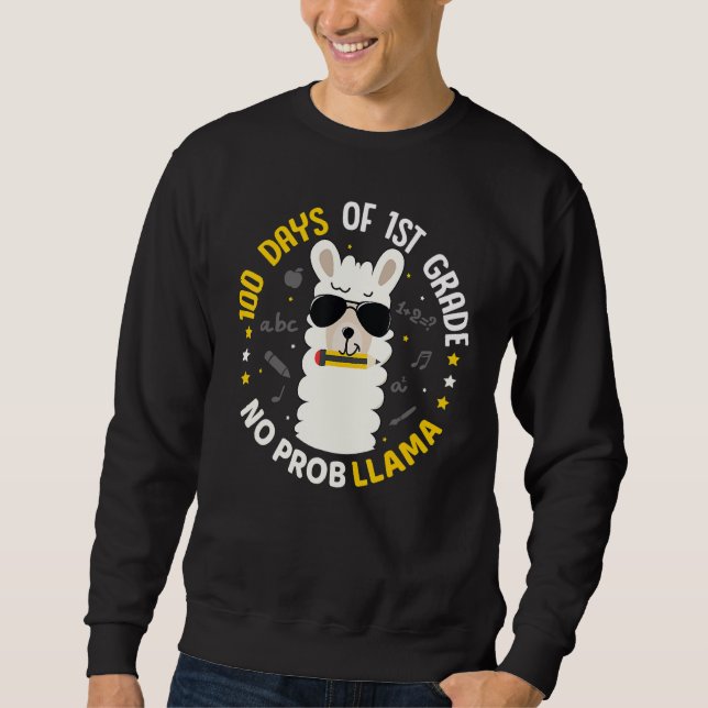 Sudadera 100 Days of School Llama Girls 1st Grade No Prob C (Anverso)