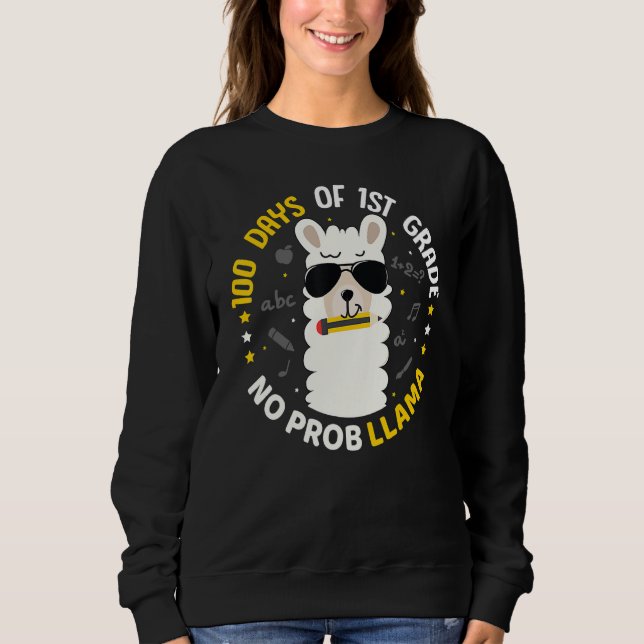 Sudadera 100 Days of School Llama Girls 1st Grade No Prob C (Anverso)