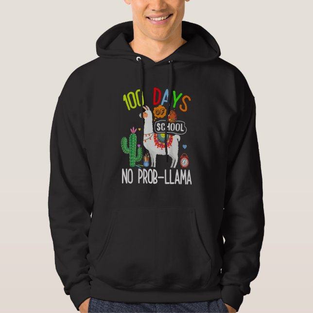 Sudadera 100 Days Of School No Prob Llama Lover Teacher Kid (Anverso)