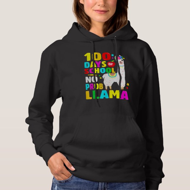 Sudadera 100 Days Of School No Problem Llama Girl 100th Day (Anverso)