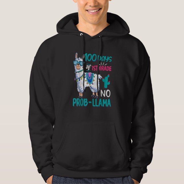 Sudadera 100 Days Of School No Probllama Llama 1st Grade Te (Anverso)