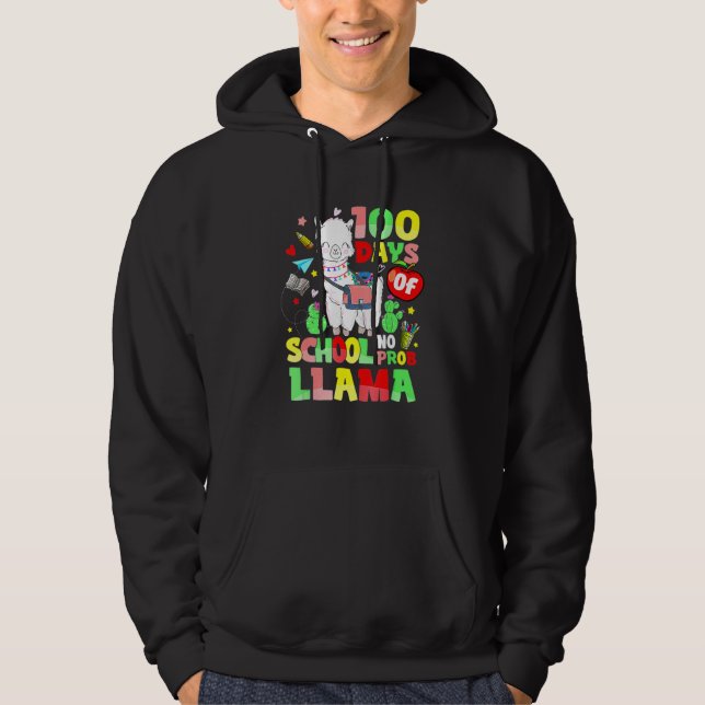 Sudadera 100 Days Of School No Probllama Llama Teachers Stu (Anverso)