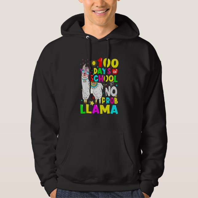 Sudadera 100 Days Of School No Probllama Llama Teachers Stu (Anverso)