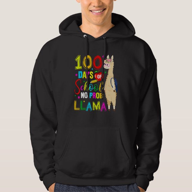 Sudadera 100 Days Of School Shirt No Probllama Llama 100th  (Anverso)