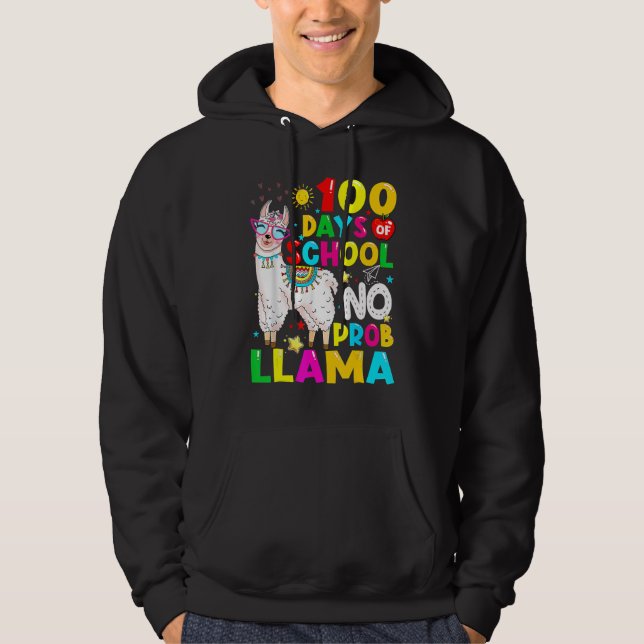 Sudadera 100 Days Of School Shirt No Probllama Llama 100th  (Anverso)