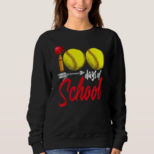 Sudadera 100 Days Of School Softball Teacher Kids 100th Day (Anverso)