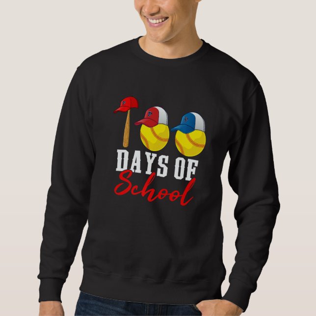 Sudadera 100 days of school Softball Teacher Kids 100th day (Anverso)