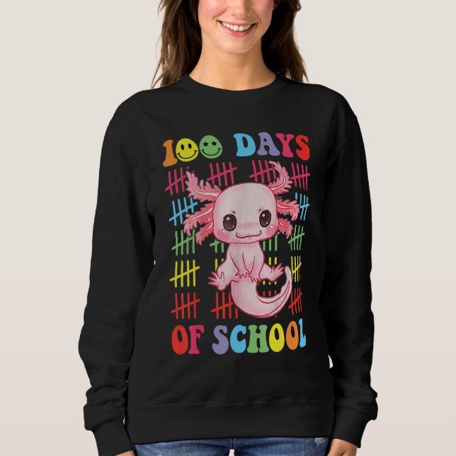 Sudadera 100 Days of School Teacher Happy 100 Days Axolotl  (Anverso)