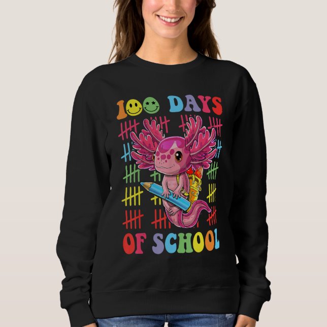 Sudadera 100 Days of School Teacher Happy 100 Days Axolotl  (Anverso)