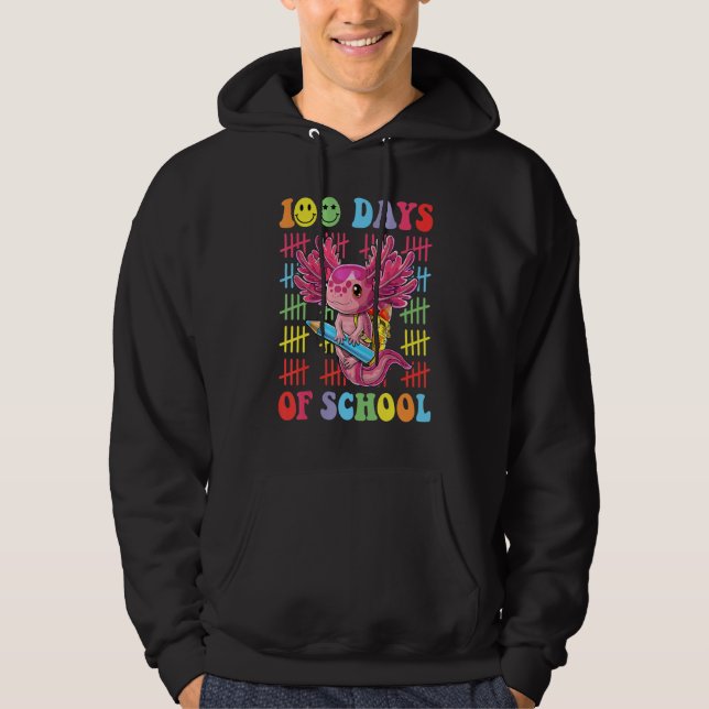 Sudadera 100 Days of School Teacher Happy 100 Days Axolotl  (Anverso)