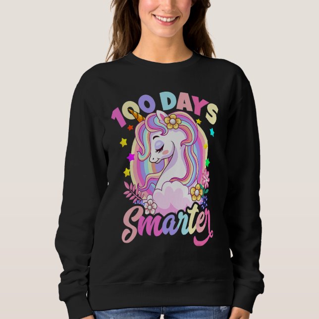 Sudadera 100 Days Smarter Cute Unicorn Teacher Girls 100th  (Anverso)