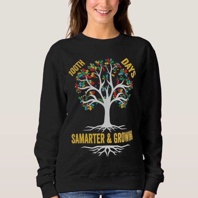 Sudadera 100 days smarter & growing puzzle tree 100th Day O (Anverso)
