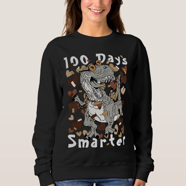Sudadera 100 Days Smarter Melanin Dinosaur School Black Mel (Anverso)