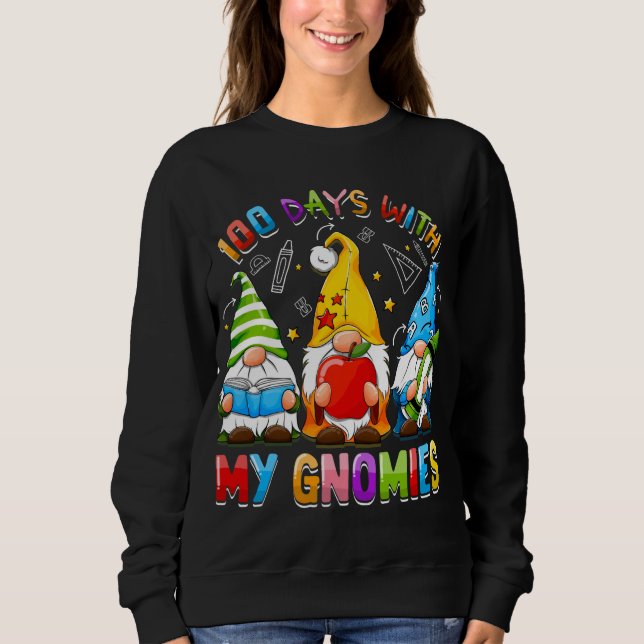 Sudadera 100° Día De Enseñanza De Gnome Escolar Estudiantes (Anverso)