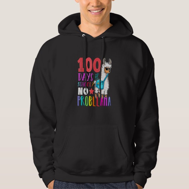 Sudadera 100 Días De Escuela No Probllama Llama Feliz 100º  (Anverso)