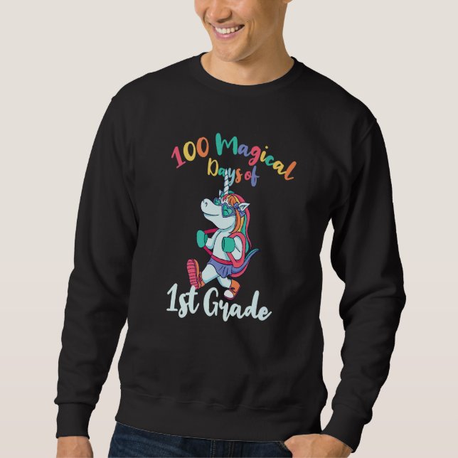 Sudadera 100 días mágicos de estudiante unicornio de primer (Anverso)