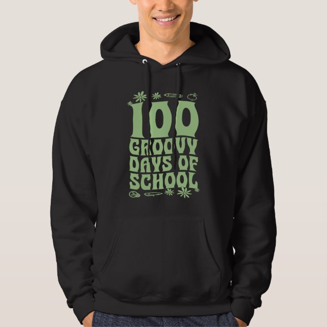 Sudadera 100 Groovy Days Of School 60s 70s Style Throwback  (Anverso)