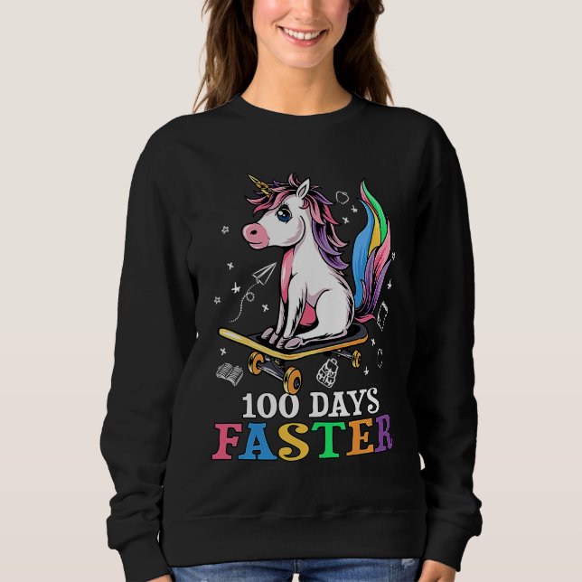 Sudadera 100th Day of School 100 Days Faster Unicorn Skateb (Anverso)