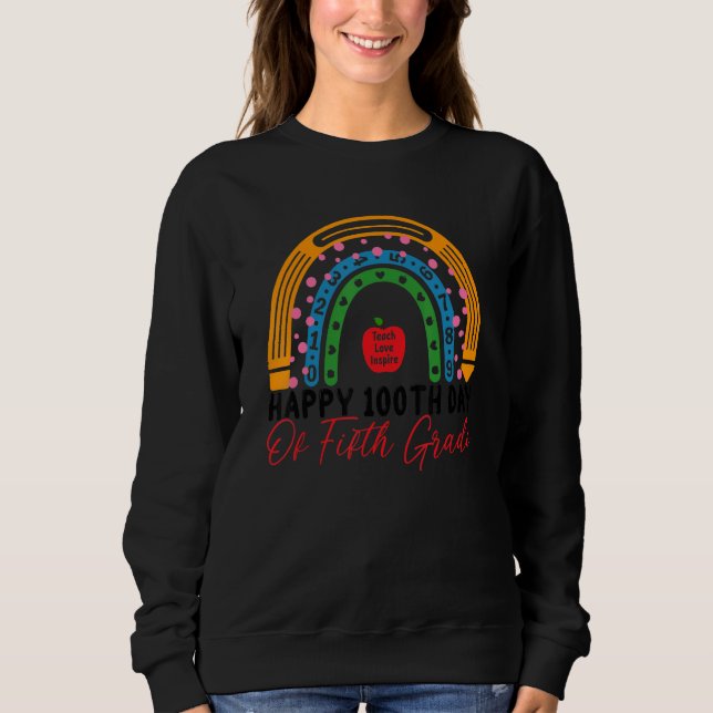 Sudadera 100th Day Of School 5th Grade Teacher Boho Rainbow (Anverso)