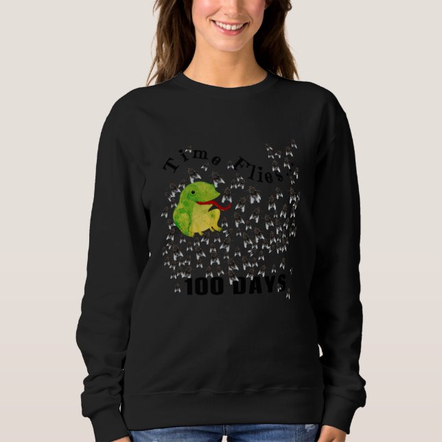 Sudadera 100th Day of School Cute Frog Count Flies Boys Gir (Anverso)