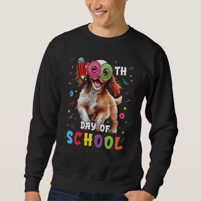 Sudadera 100th Day Of School Spaniel Dog Donut 100 Days Stu (Anverso)