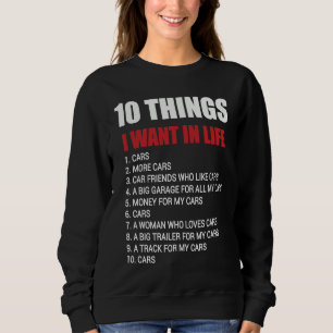 Sudadera 10 cosas que quiero en mi vida Coches Coches Con