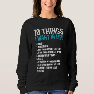 Sudadera 10 cosas que quiero en mi vida más coches