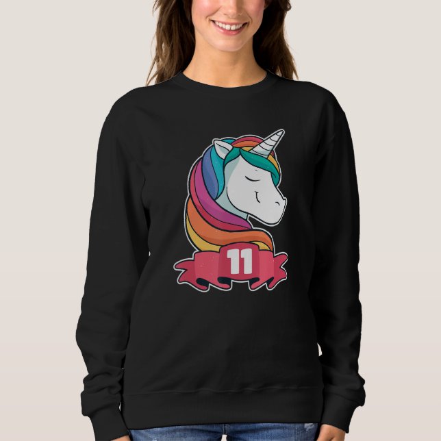 Sudadera 11.º Cumpleaños Para Chicas Tema Chica Unicornio (Anverso)