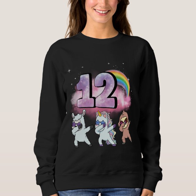 Sudadera 12.º cumpleaños Dabbing Unicornio Oveja eslovena (Anverso)