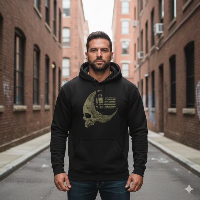 Sudadera 1776 American Flag Skull Crescent Moon Hoodie (Subido por el creador)