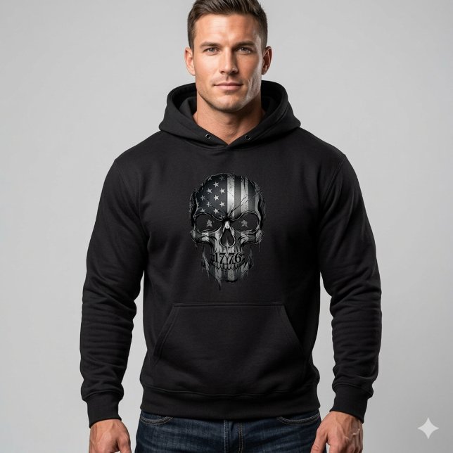 Sudadera 1776 American Flag Skull Hoodie | USA 250th  (Honor the Republic in style with this 1776 Distressed American Flag Skull Hoodie. 250 Years Strong!)
