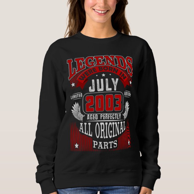 Sudadera 19.º Cumpleaños De Leyendas Nacidas En Julio De 20 (Anverso)