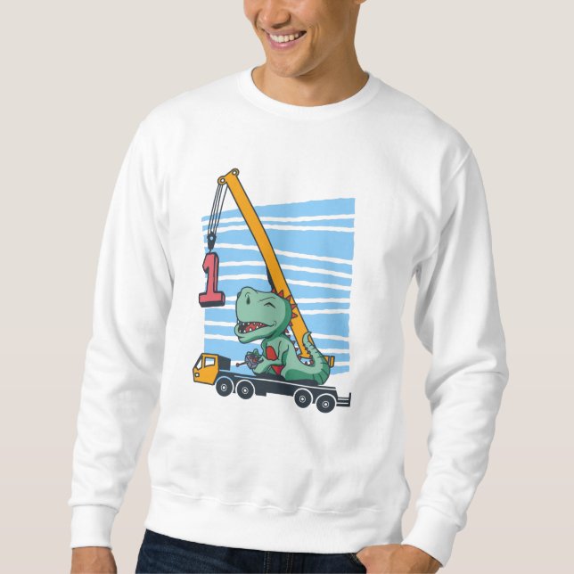 Sudadera 1.ᵉʳ cumpleaños 1 año Dinosaurio de grúa móvil (Anverso)