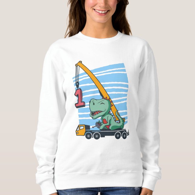 Sudadera 1.ᵉʳ cumpleaños 1 año Dinosaurio de grúa móvil (Anverso)